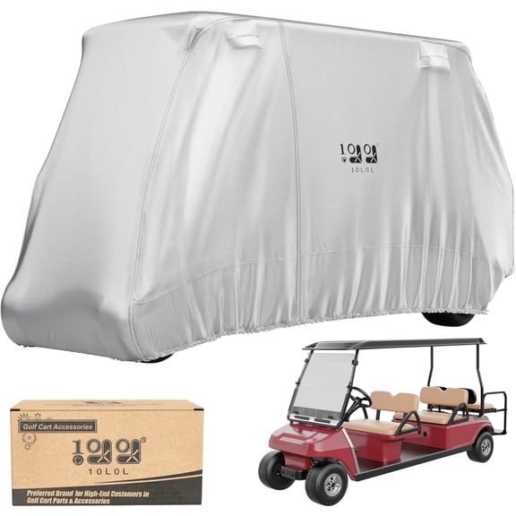 10L0L 6 Passenger Golf Cart Cover for Yamaha Club Car EZGO 4 2 Person,420D Waterproof Rain Cover, Golf Cart Accessories, Silver