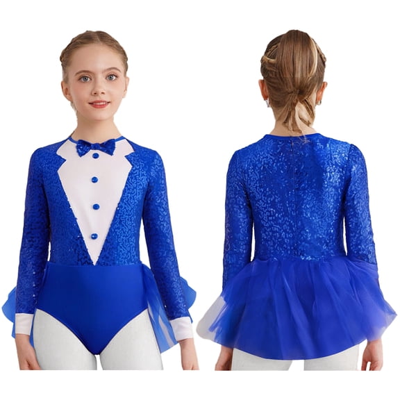 ranrann Girls Sequin Feather Ballet Leotard Tutu Dress Sparkly Ballerina Jazz Latin Performance Outfit Royal Blue 6