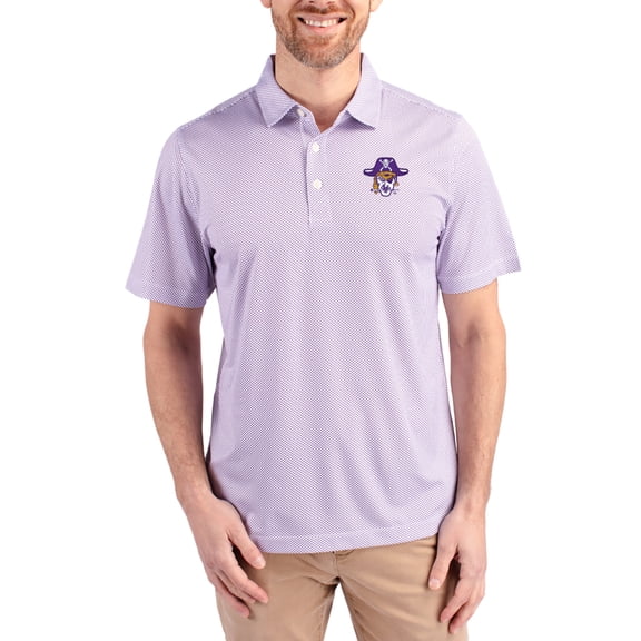 Men's Cutter & Buck White/Purple ECU Pirates Pike Eco Symmetry Print Stretch Polo