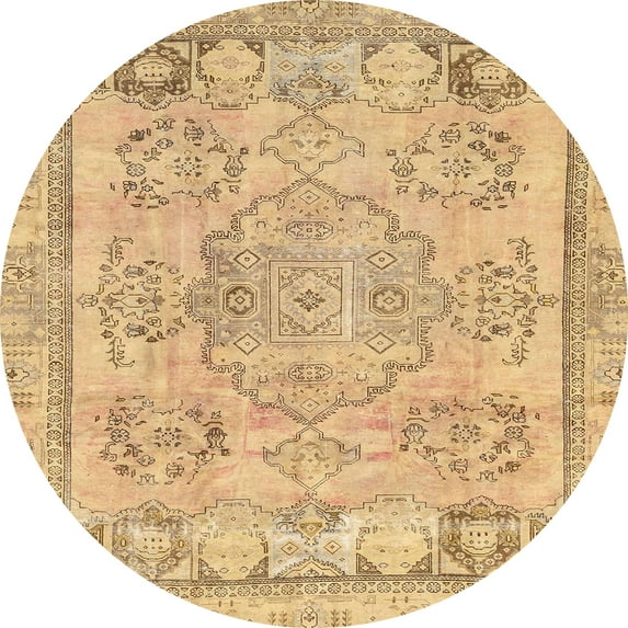 Ahgly Company Indoor Round Abstract Chrome Gold Yellow Abstract Area Rugs, 3' Round