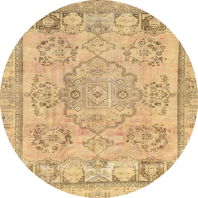 Ahgly Company Tapis d'Intérieur Rond Abstrait Chrome Or Jaune Abstrait, 3 Pieds Rond