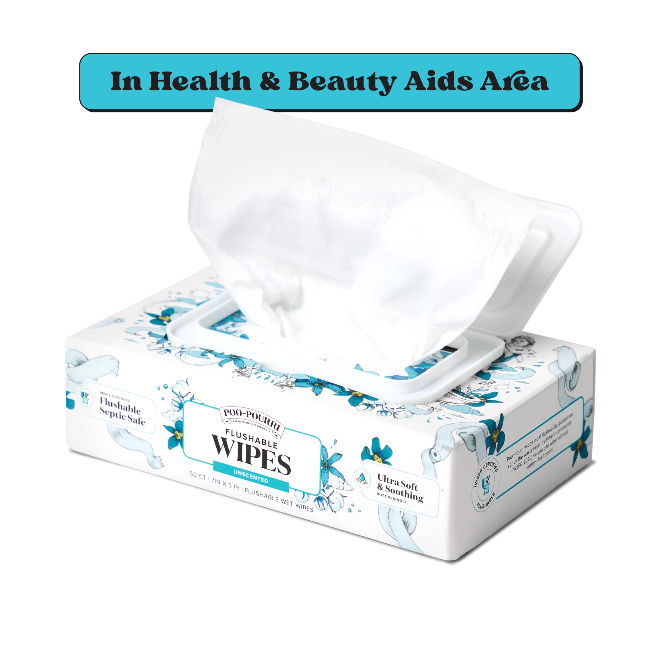 Poo~Pourri Flushable Wipes, Fragrance-Free, 50ct