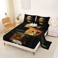 thumbnail image 2 of Manfei Countryside Cat Bed Sheets, Summer Lotus Leaf Full Size Sheets, Black Orange, 4pcs, 1 Flat Sheet, 1 Fitted Sheet and 2 Pillowcases, 2 of 6