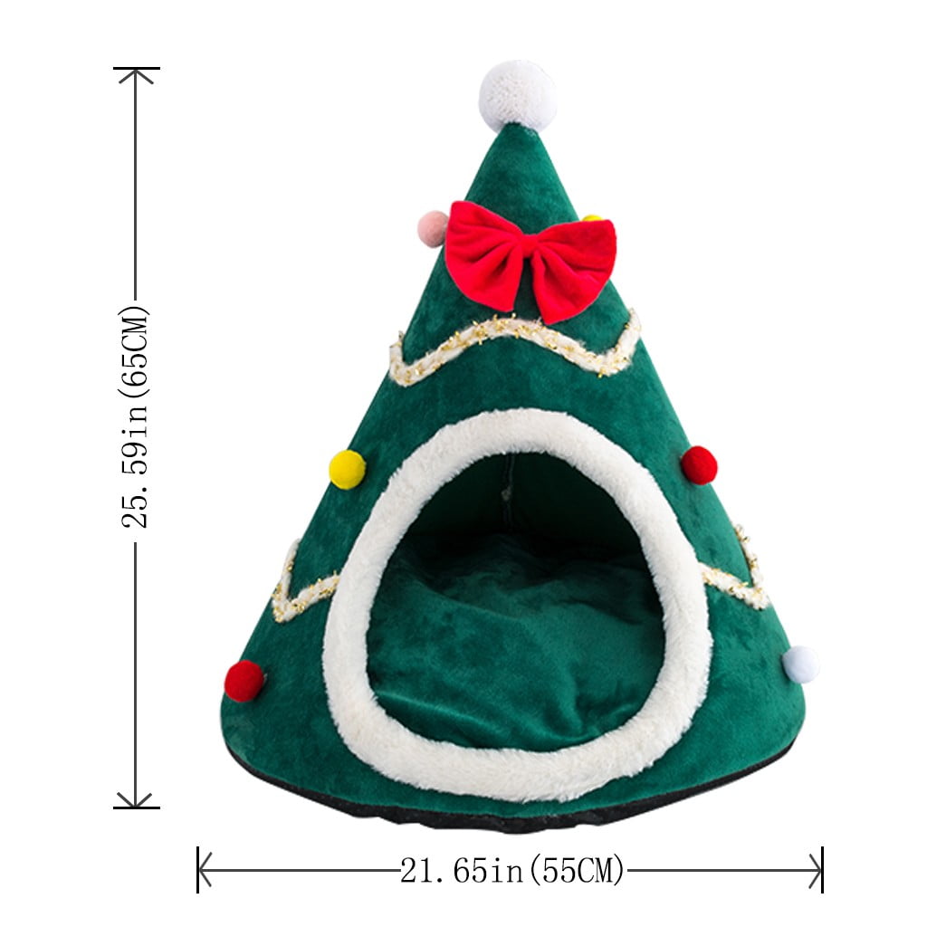 Summercome Christmas Tree Dog House, Cozy Dog Cave Pet Sleeping Bed Puppy Tent with Removable Cushion, Pets Bed for Large Dogs Cats Xmas Decoration, (Green, L Size 21.65in)