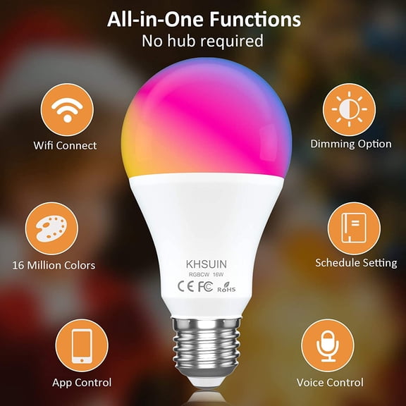 Smart Alexa Light Bulb,16W 150W Equivalent 1600 Lumens Ultra Bright E26 A19 Led Full Color Changing WiFi Light Bulb,Smart Bulb Work with Alexa,Google(No Hub Required),High Lumen Smart Light Bulbs