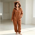 thumbnail image 3 of JOANKDMI Tween Girls Fuzzy Fleece Size 12-13 Onesie Pajamas with Cute Ears Hood and Pockets Zipper One Piece Jumpsuit Warm Fluffy Sleepwear for Winter Lounge Homewear, 3 of 7