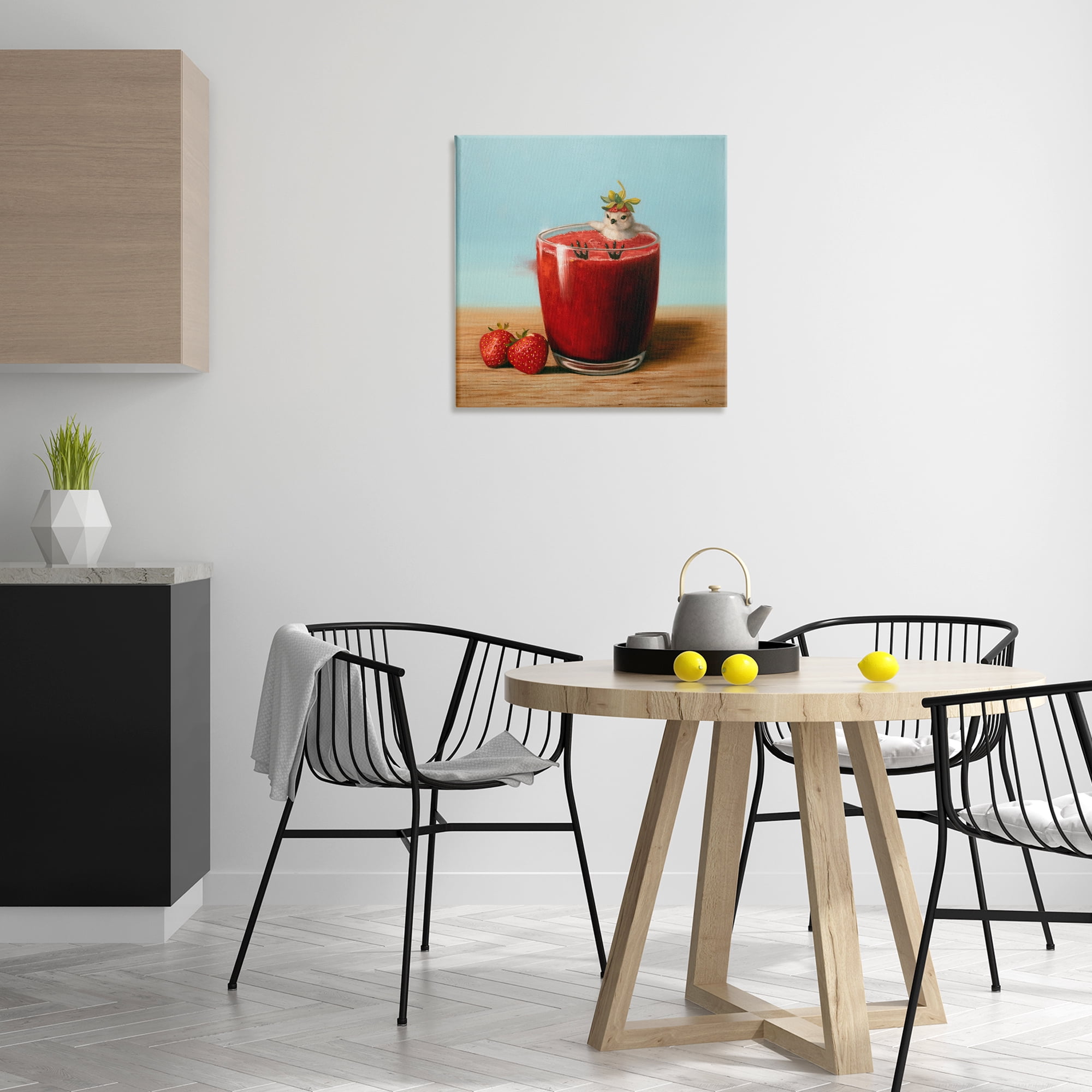 Stupell Industries Bird in Strawberry Drink Food & Beverage Painting Wrapped Canvas Art Print Wall Art, 24 x 24