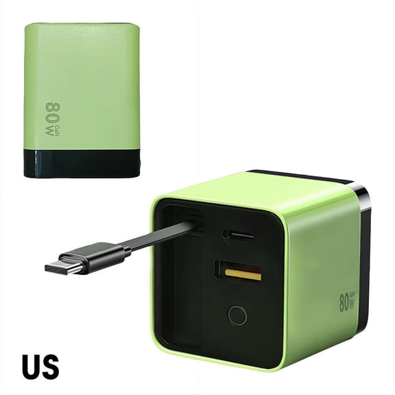80W USB Type C Charger with Retractable Cable PD Fast Charging