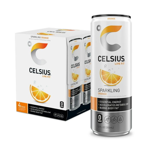CELSIUS Sparkling Orange, Functional Energy Drink 12 fl oz Can (Pack of 4)