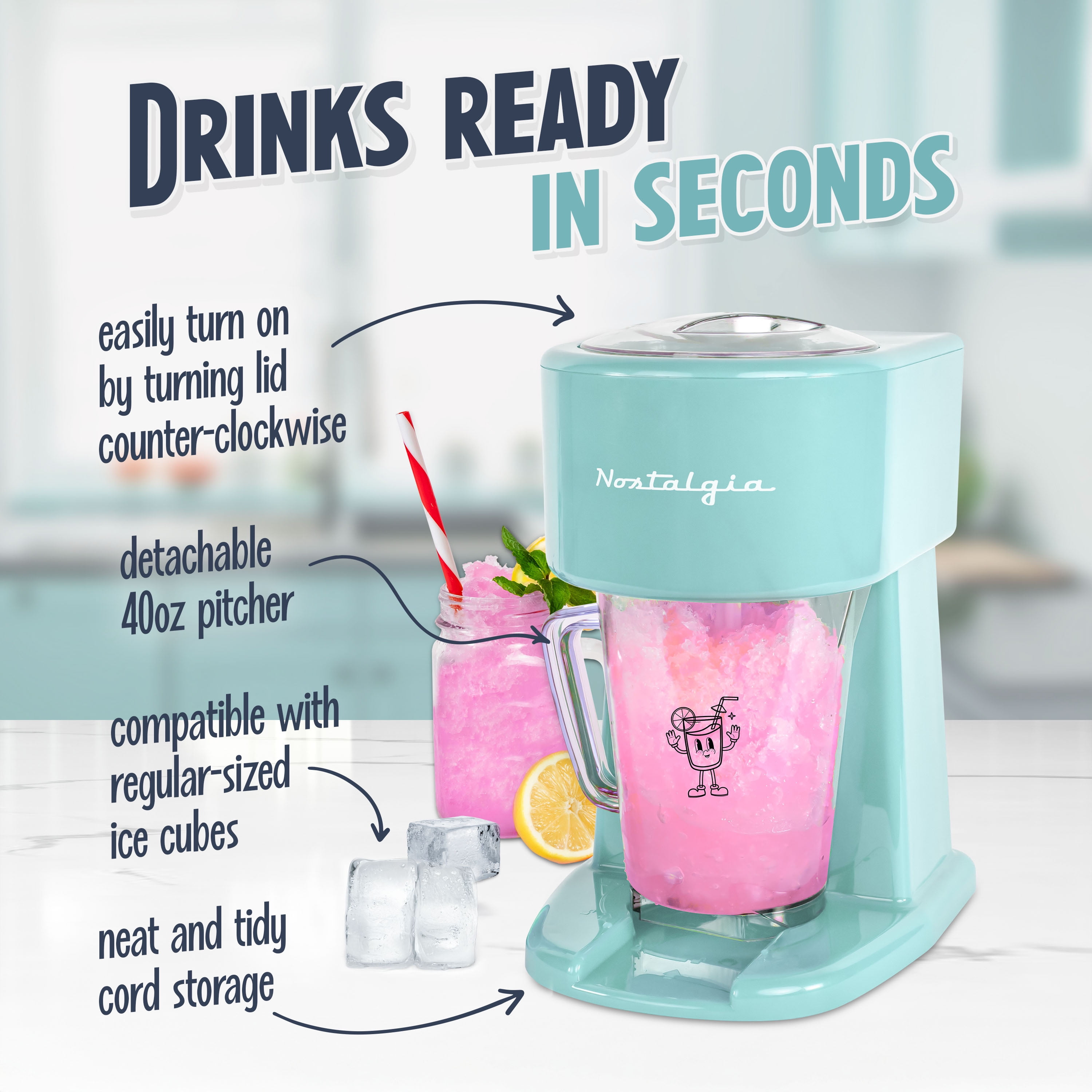 Nostalgia Slushie Machine, 40 oz Ice Shaver and Slushy Maker for Soda, Juices, Cold Coffee, and More, Aqua