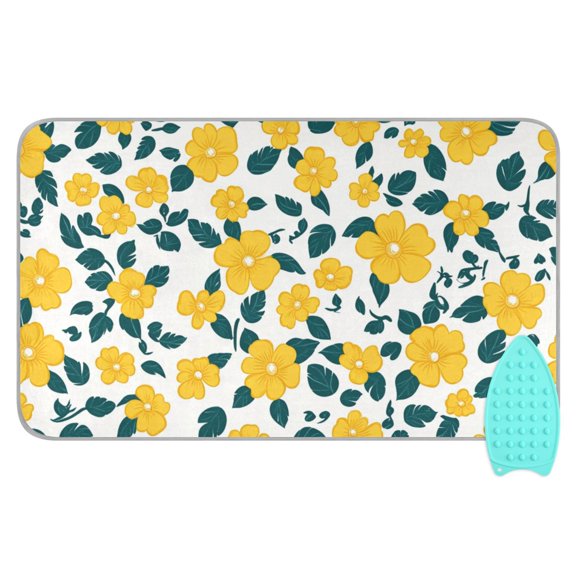 Simple Yellow Floral Ironing Mat Blanket for Table Top Travel Portable Ironing Board Pad 47.2x27.6 Inch