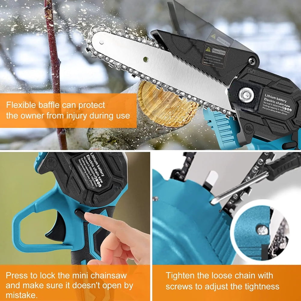 PRAXO 6" Mini Chainsaw Cordless with 2 Batteries 2 Chains, 6-inch Battery Powered Chain Saws Handheld Electric ChainSaw Cordless Battery Chainsaw Wood Cutter