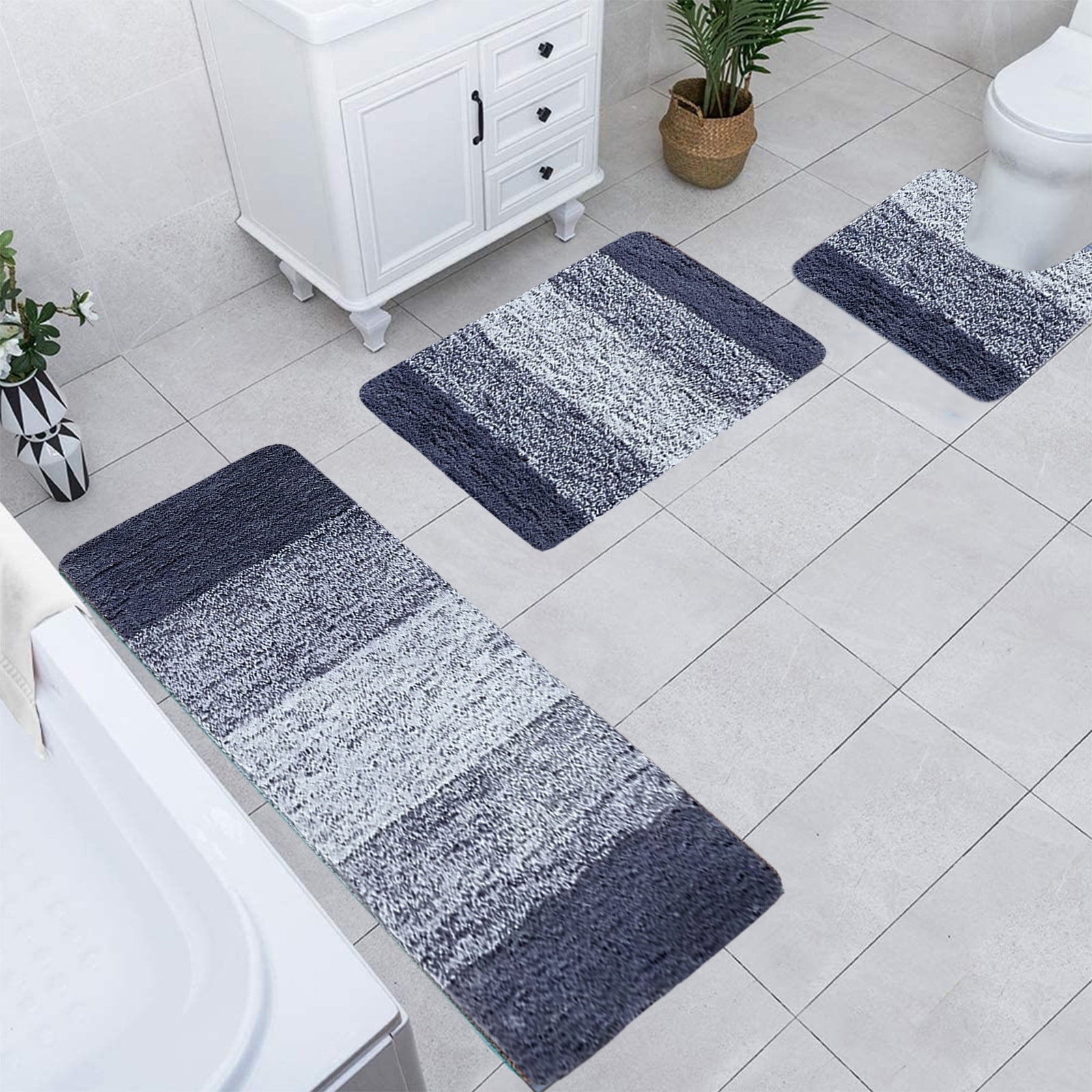 CasaChic 4-Piece Microfiber Foam Bathroom Rug Set, Absorbent Non-Slip Machine Washable with U Shaped Toilet Mat, Modern