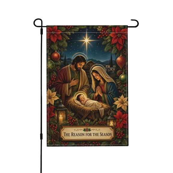 Christmas Nativity Scene Garden Flag Reason for the Season Christian Holiday Outdoor Decor 12x18 in