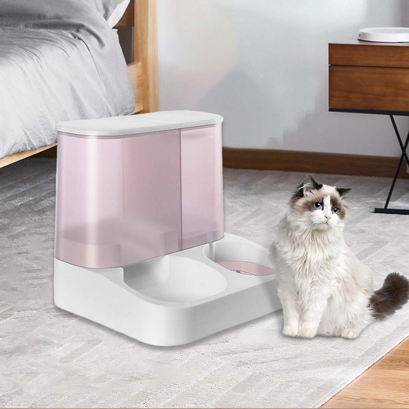 2 in 1 Design Pet Food and Water Dispenser, Automatic Feeder, Cat Food and Water Dispenser for Rabbit Kitten Cat, Easy to Refill Pink