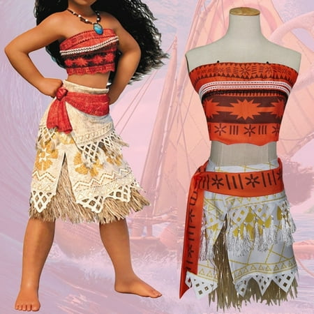 New Fashion Princess Cosplay Costume Set for Polynesian Girls Princess Costume Kids Dress Movie Halloween Beach Party