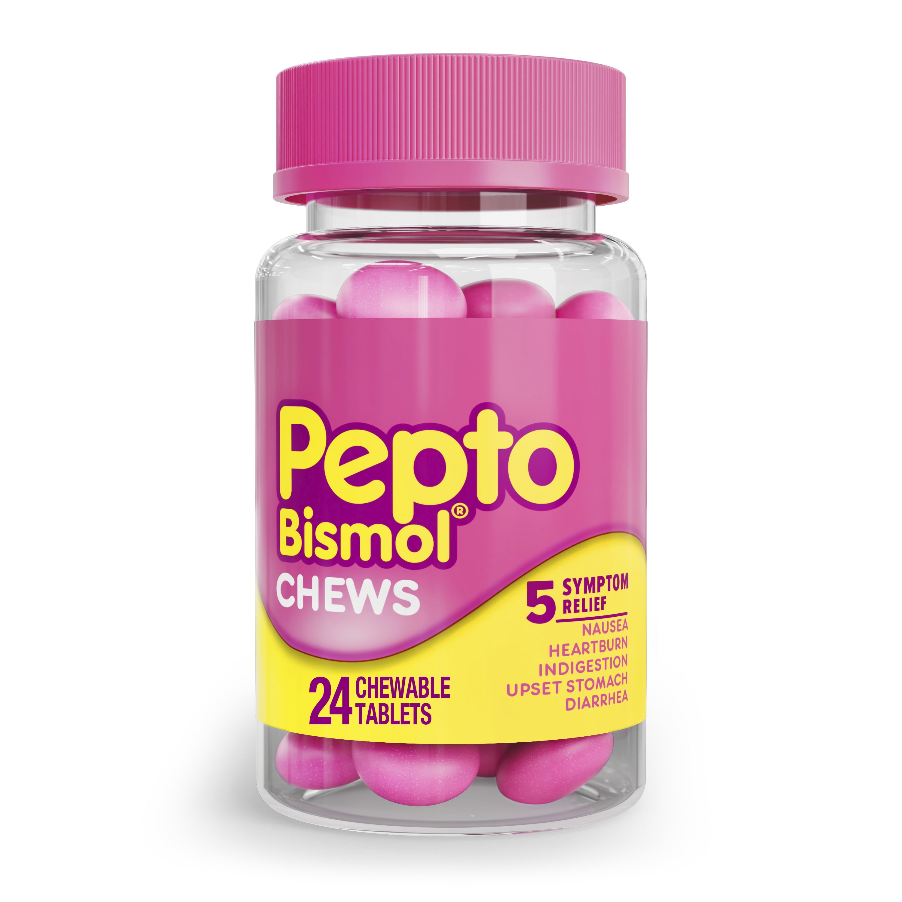 Pepto Bismol Chews, Chewable Tablets, Nausea & Diarrhea Relief, Over-the-Counter Medicine, 24 Ct