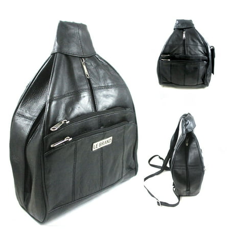 ATB - Genuine Leather Backpack Sling Tote Bag Shoulder Purse Womens Handbag Black New - 0