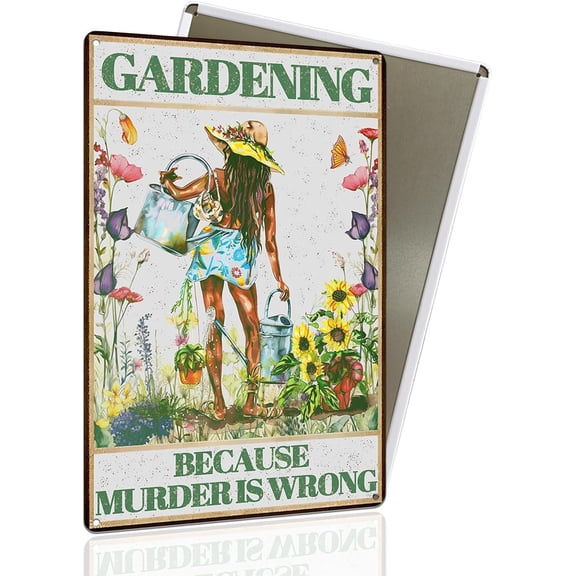 Funny Garden Metal Sign, Vintage Rustic Outdoor Yard and Porch Wall Decor, Gardening Because Murder Is Wrong, 8 x 12 Inch