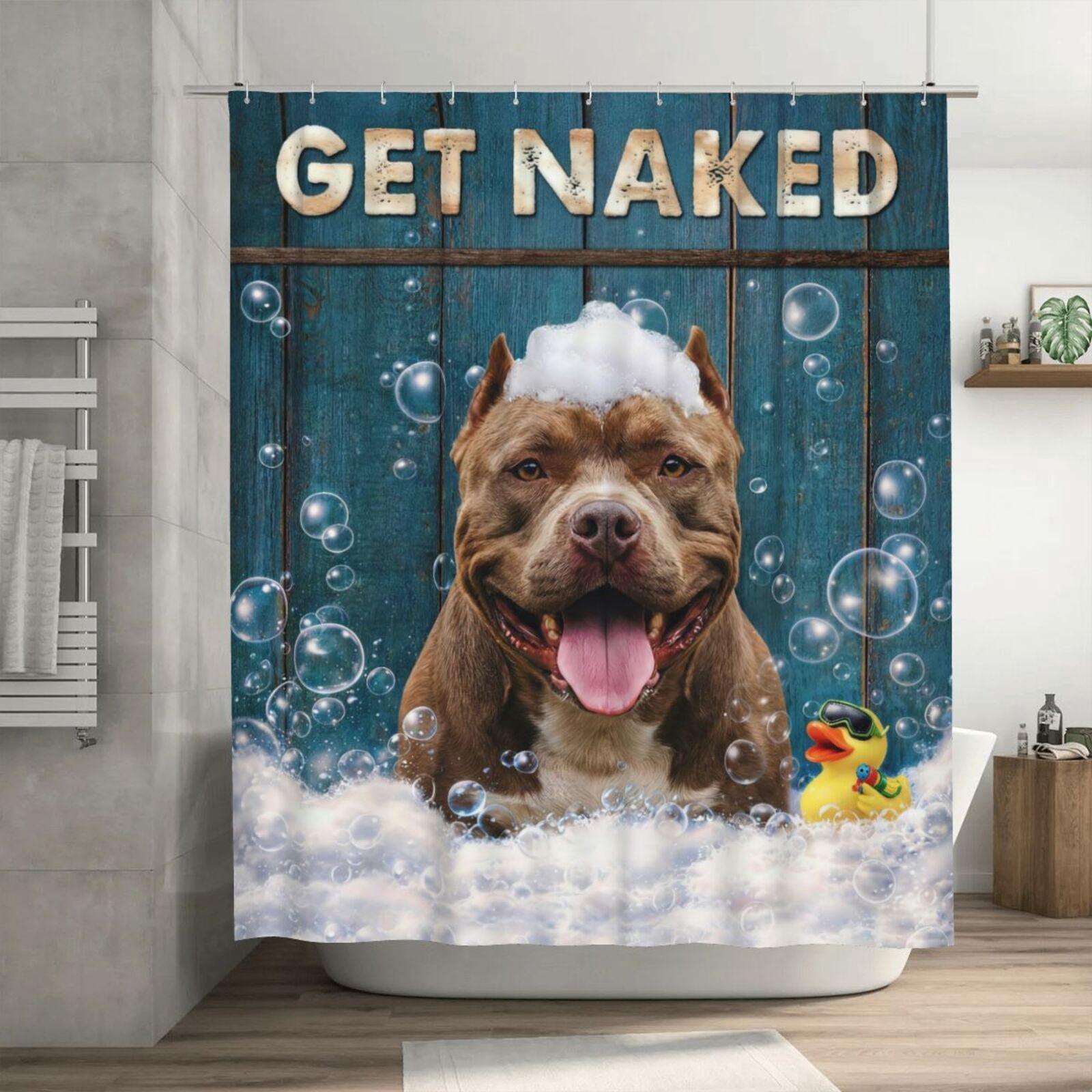 American Bully Bathroom Shower Curtain Get Naked Waterproof Fabric Playful Dog Bath Decor Quick Dry Polyester Pet Lover Gift - 72"x72"