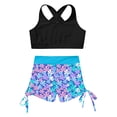 thumbnail image 3 of Linjinx Kids Girls Dance Crop Top with Side Drawstring Booty Shorts Set 2 Piece Gymnastics Outfits Blue Floral 8, 3 of 7