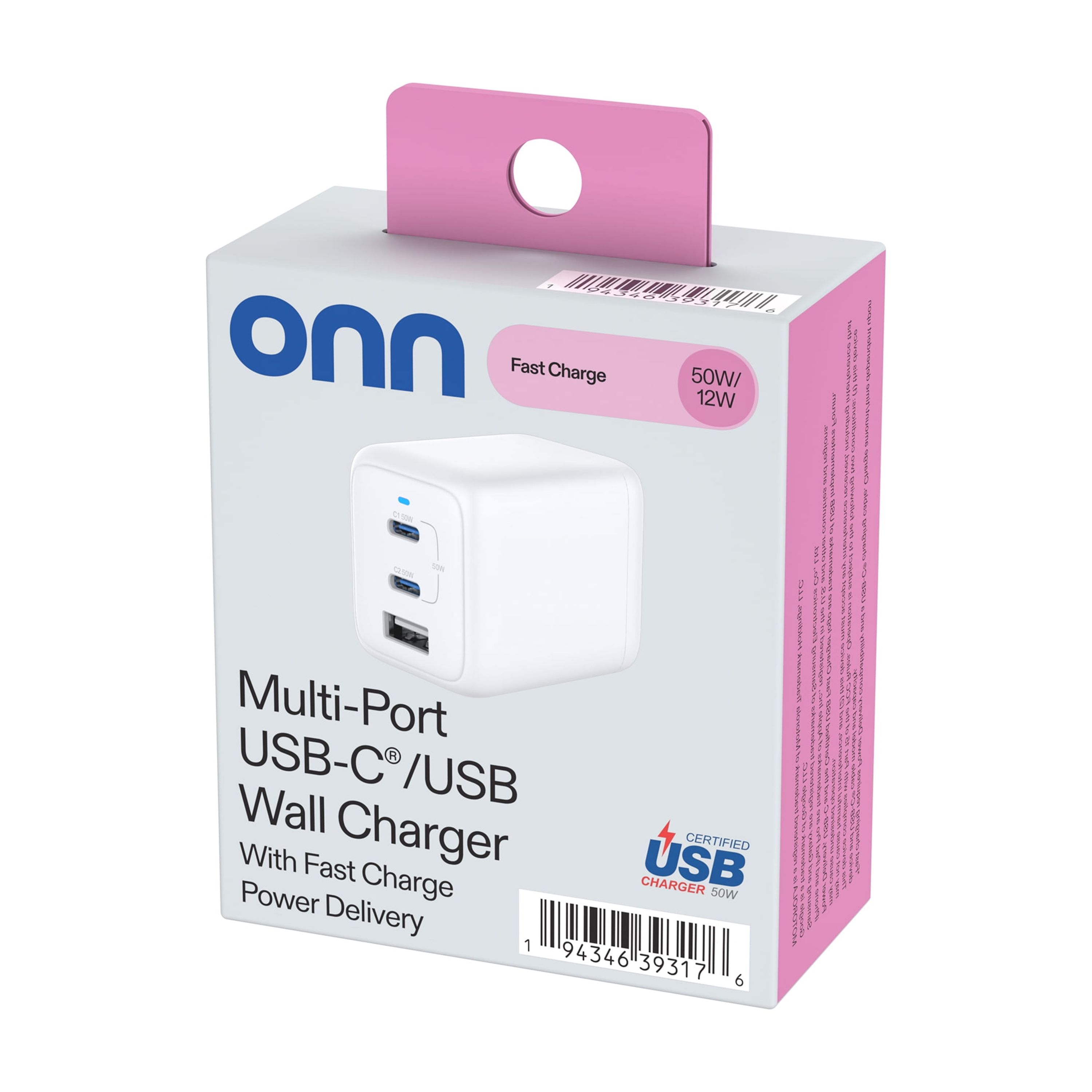 Cargador de pared rápido multipuerto de 62W, USB-C/USB-A, certificado USB-IF, enchufe plegable, blanco 8