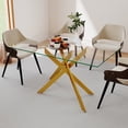 thumbnail image 3 of 51.18" Rectangular Clear Tempered Glass Dining Table,Stylish Design with Golden Metal Legs, Dining Table for Dining Room,Gold, 3 of 8