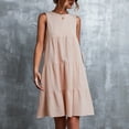 thumbnail image 2 of Women’s Summer Dress Sleeveless Round Neck Mini Beach Dress Solid Color Loose Fit Cute Short Flowy Pleated Tank Dress, 2 of 7