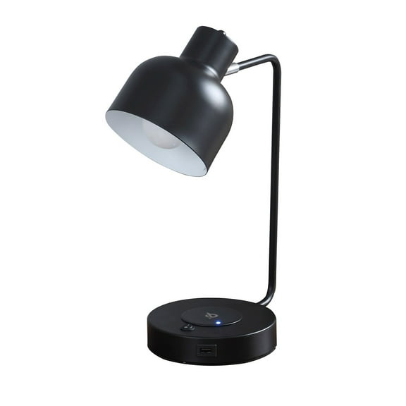 Benjara BM279103 15 in. Metal Table Lamp - Adjustable Shade & Wireless Charging, Black
