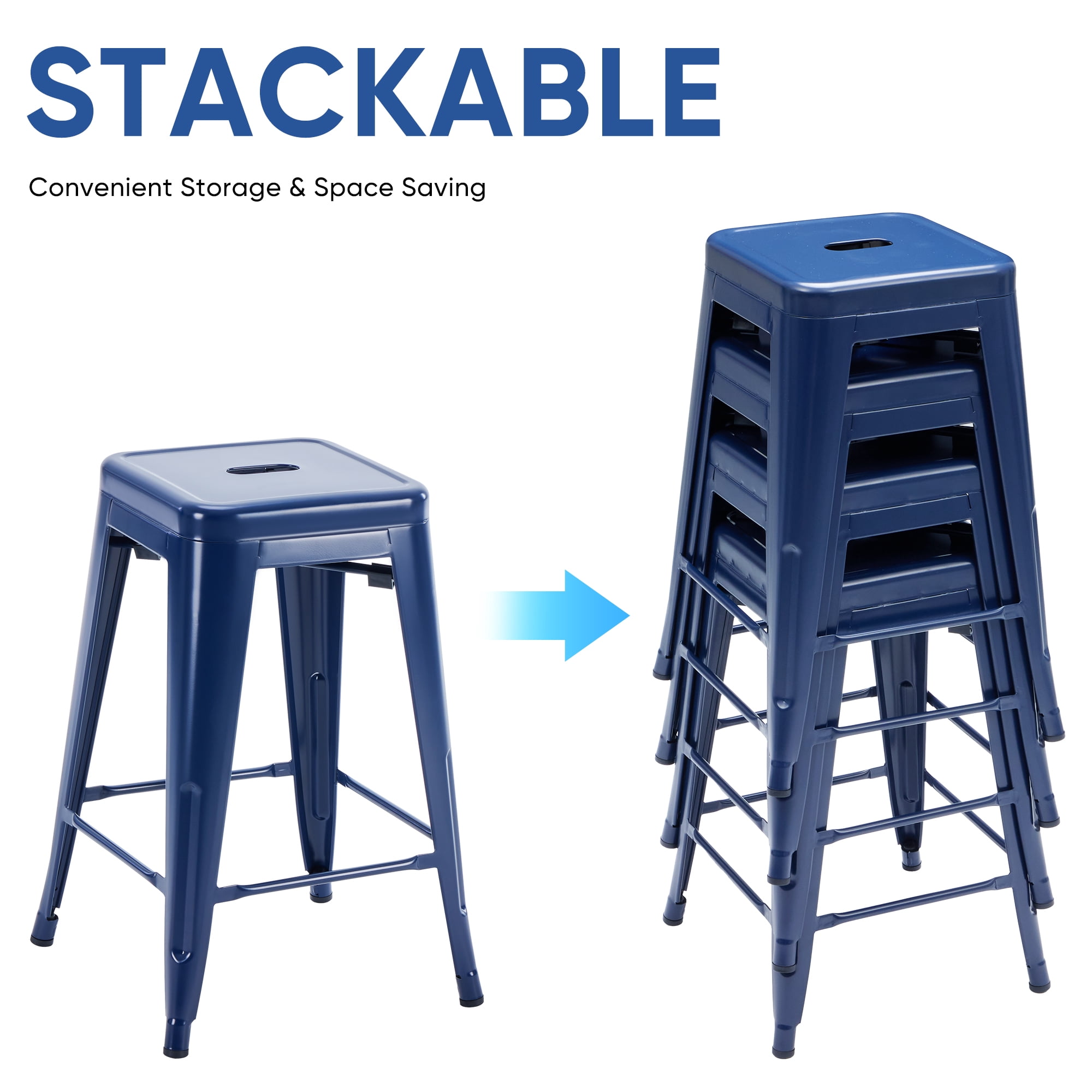 Metal Bar Stools, 4-Pack, Backless Counter Height, Stackable