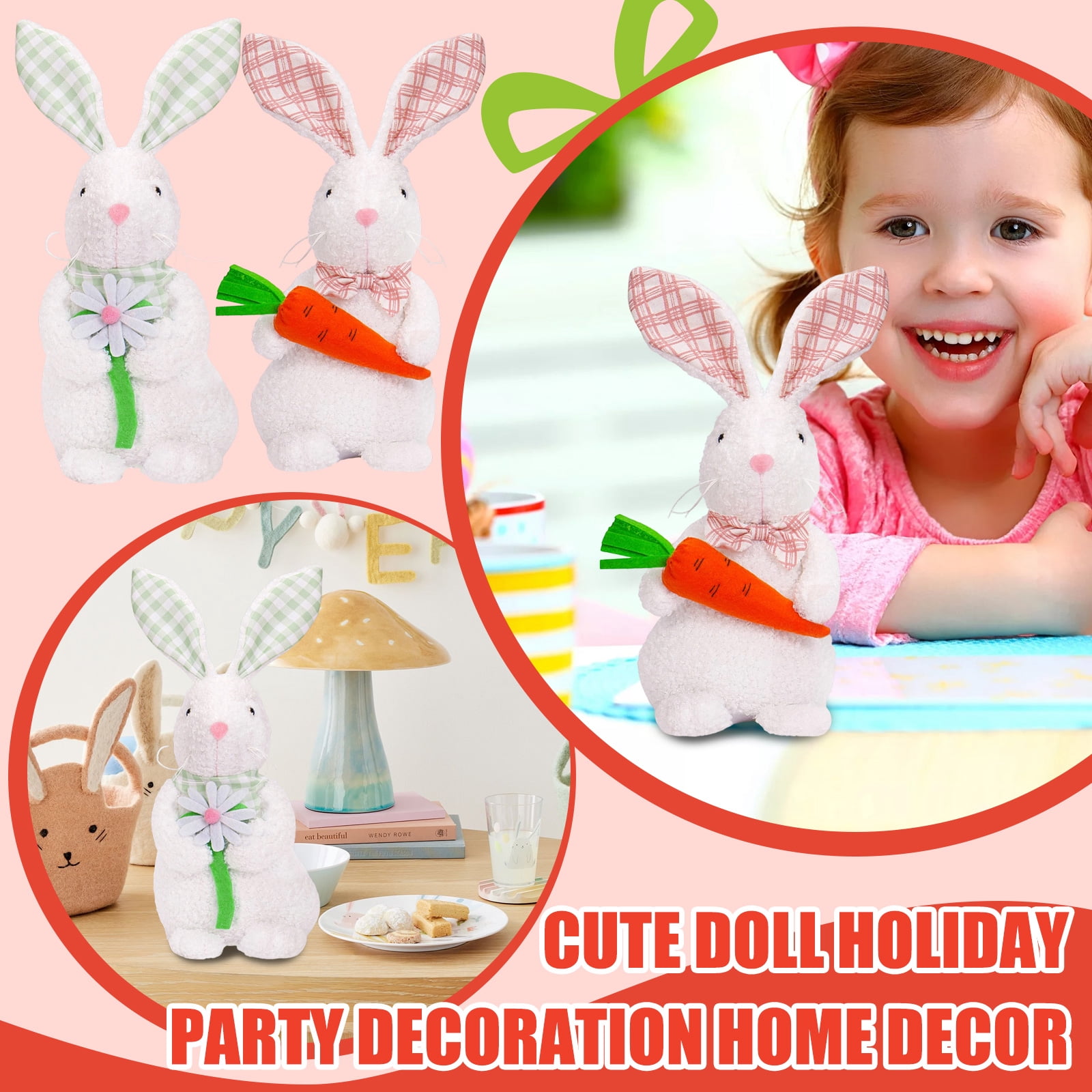 2Pcs 13.78Inch Cute Easter Bunny Stuffed Animals Plush Doll, Soft Plush Toy for Birthday Christmas Valentines Easter Holiday Gifts, Easter Basket Stuffers