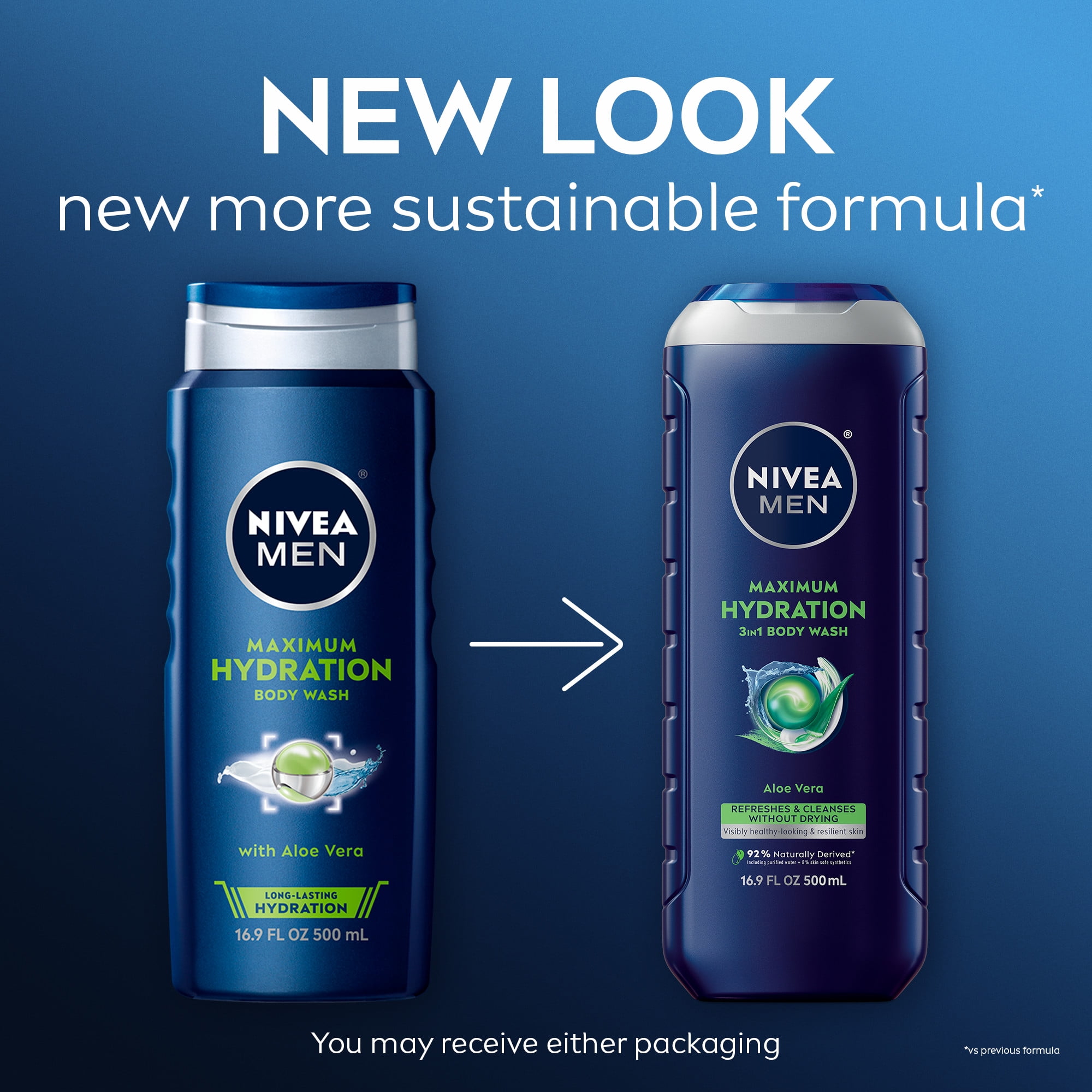 (3 pack) NIVEA MEN Maximum Hydration 3-in-1 Men's Body Wash for Dry Skin with Aloe Vera, 16.9 fl oz