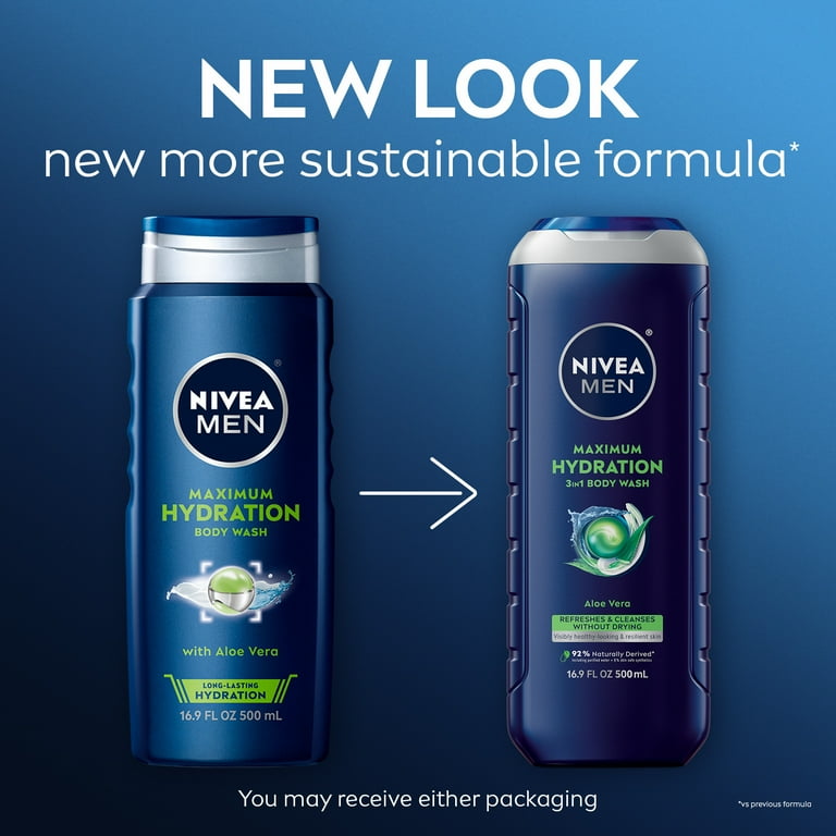3 pack) NIVEA MEN Maximum Hydration 3-in-1 Men's Body Wash for Dry