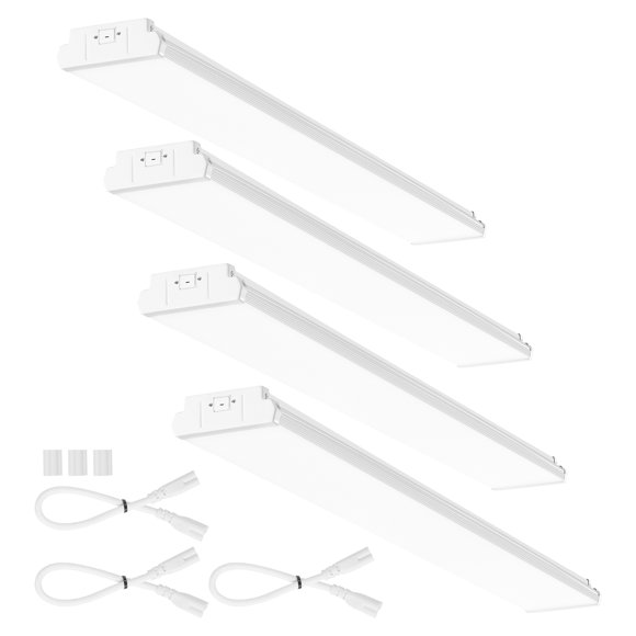 VEVOR 4FT LED Wraparound Light, 50W, 5500LM Flush Mount LED Shop Light, 4 Pack 6500K Daylight LED Kitchen Ceiling Lighting Fixtures, for Garage Office Laundry Fluorescent Tube Replacement, FCC