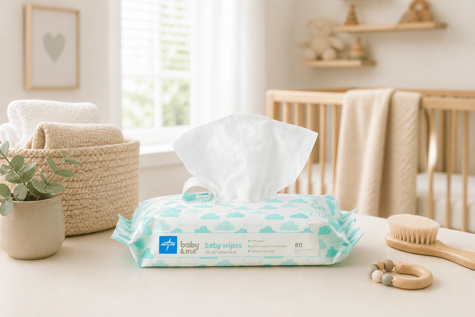 Medline AloeTouch Baby Wipes, Unscented, 5.5 x 7.25 in, 24 Packs (1,920 Wipes Total)