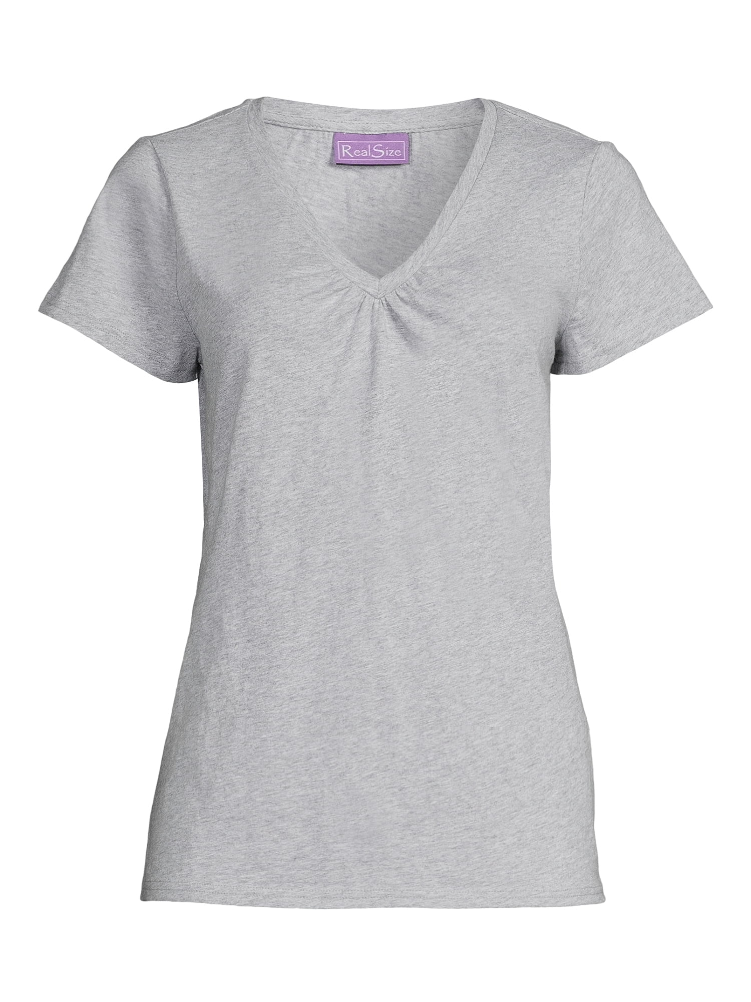 RealSize Women's Shirred V-Neck Tee with Short Sleeves, Sizes XS-3XL