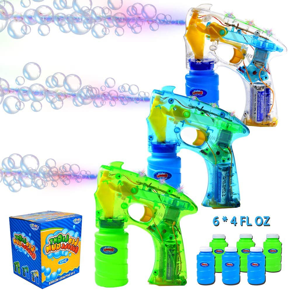 2 Light Up Bubble Guns Flashing Bubbles Blower Blaster Squirt Shooter Favors 