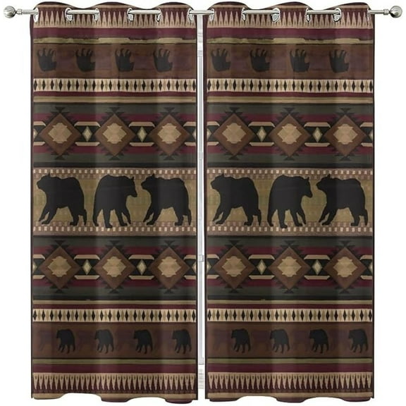 Farmhouse Blackout Curtains, Retro Rustic Bear Country Style Rustic Cabin Grommet Thermal Insulated Window Drapes For Bedroom Living Room 53"W x 63"L (Pack of 2)