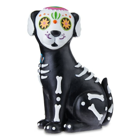 Dia de los Muertos Multicolor Resin Dog Decoration , 4.25 in x 3.25 in x 8.25 in, by Way To Celebrate