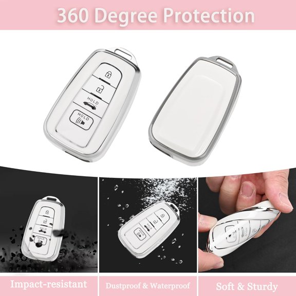 Key Fob Cover Compatible with Fit for 2018-2024 Toyota RAV4 Camry Avalon Corolla Highlander C-HR Prius GT86 4-Button White Keychain Case Holder Protector