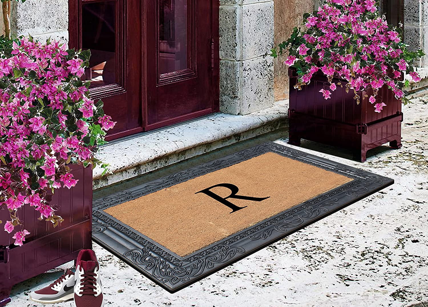 A1HC Natural Rubber & Coir 24x36 Monogrammed Doormat For Front Door, Anti-Shed Treated Durable Doormat for Outdoor Entrance, Heavy Duty, Low Profile, Easy to Clean, Long Lasting Front Porch Entry Rug