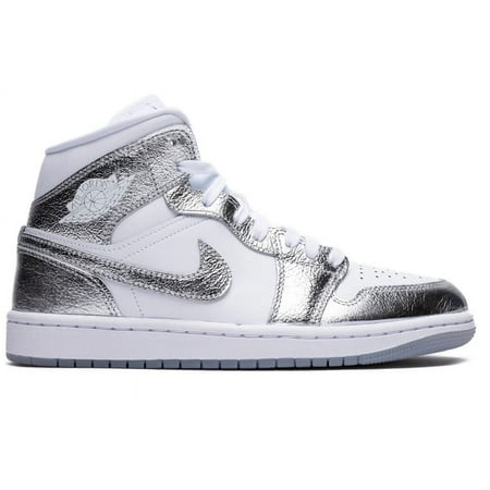 Women's Air Jordan 1 Mid SE White/Metallic Silver (FN5031 100) - 12