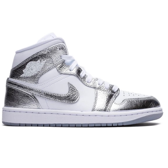 Women's Air Jordan 1 Mid SE White/Metallic Silver (FN5031 100) - 5.5