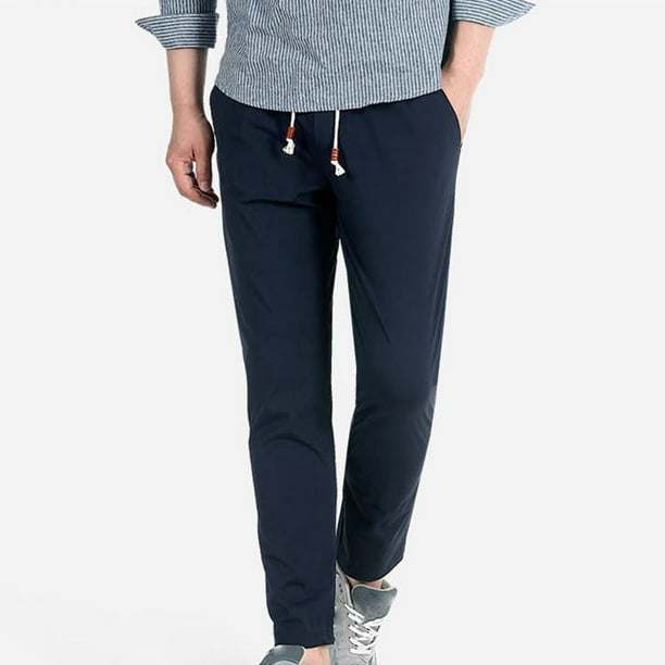 Pantalones largos para hombre, moda, sólidos, casuales, cintura elástica, bolsillos, pantalones deportivos, pantalones para hombre