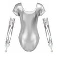 thumbnail image 2 of Aislor Womens Shiny Leather Short Sleeve Leotard Bodysuit with Elbow Length Fingerless Gloves for Party Silver 3XL, 2 of 7