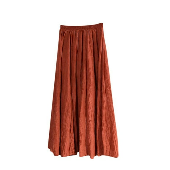 Ruimatai Women's Summer High Waist A-Line Skirt Mid Length Comfortable Elastic Waist Casual Flowy Polyester Skirt for Daily Wear Party Date