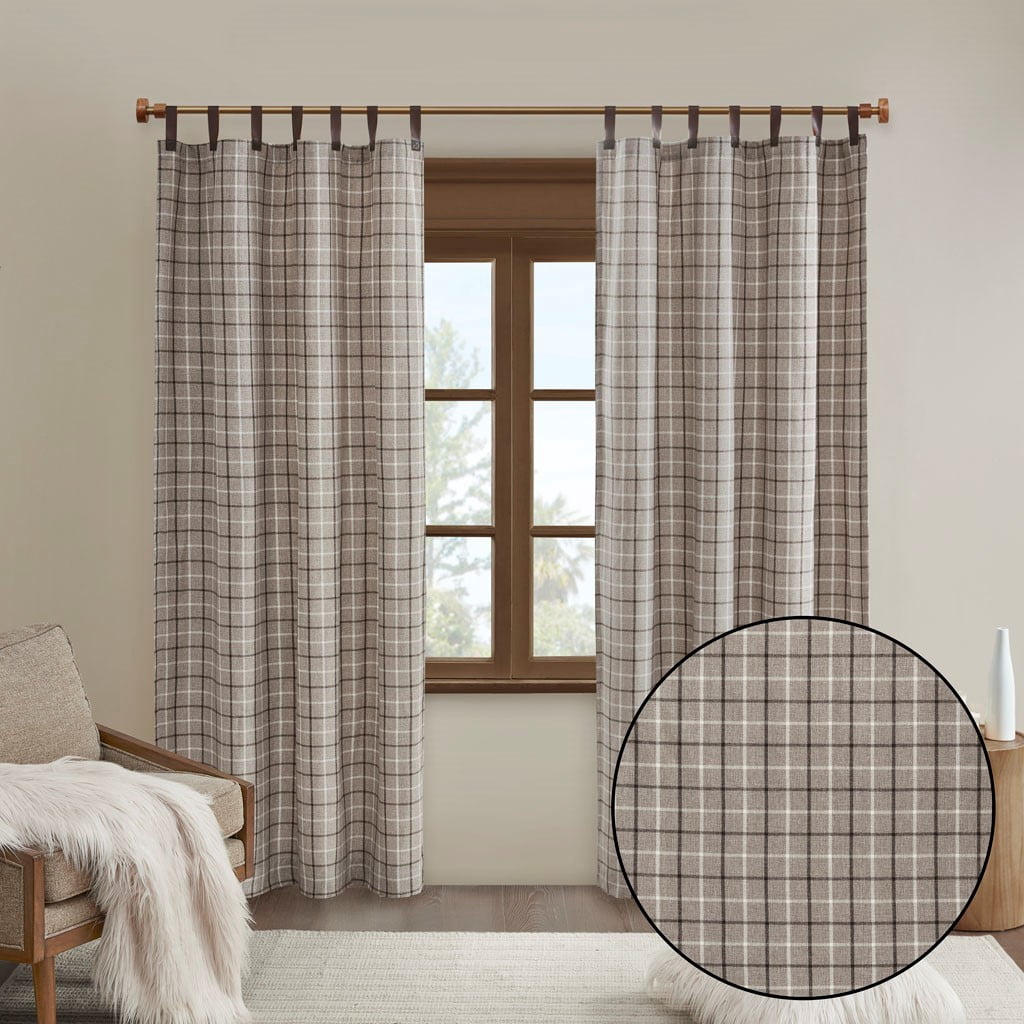 MAYEERTY Plaid Faux Leather Tab Top Curtain Panel with Fleece Lining(Only 1 Pc Panel)