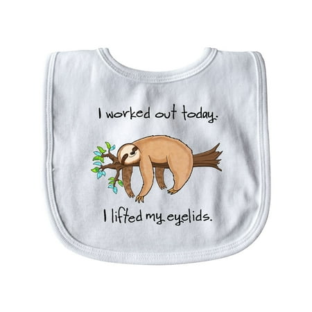 

Inktastic I Worked Out Today. I Lifted My Eyelids- cute sloth on a branch Gift Baby Boy or Baby Girl Bib