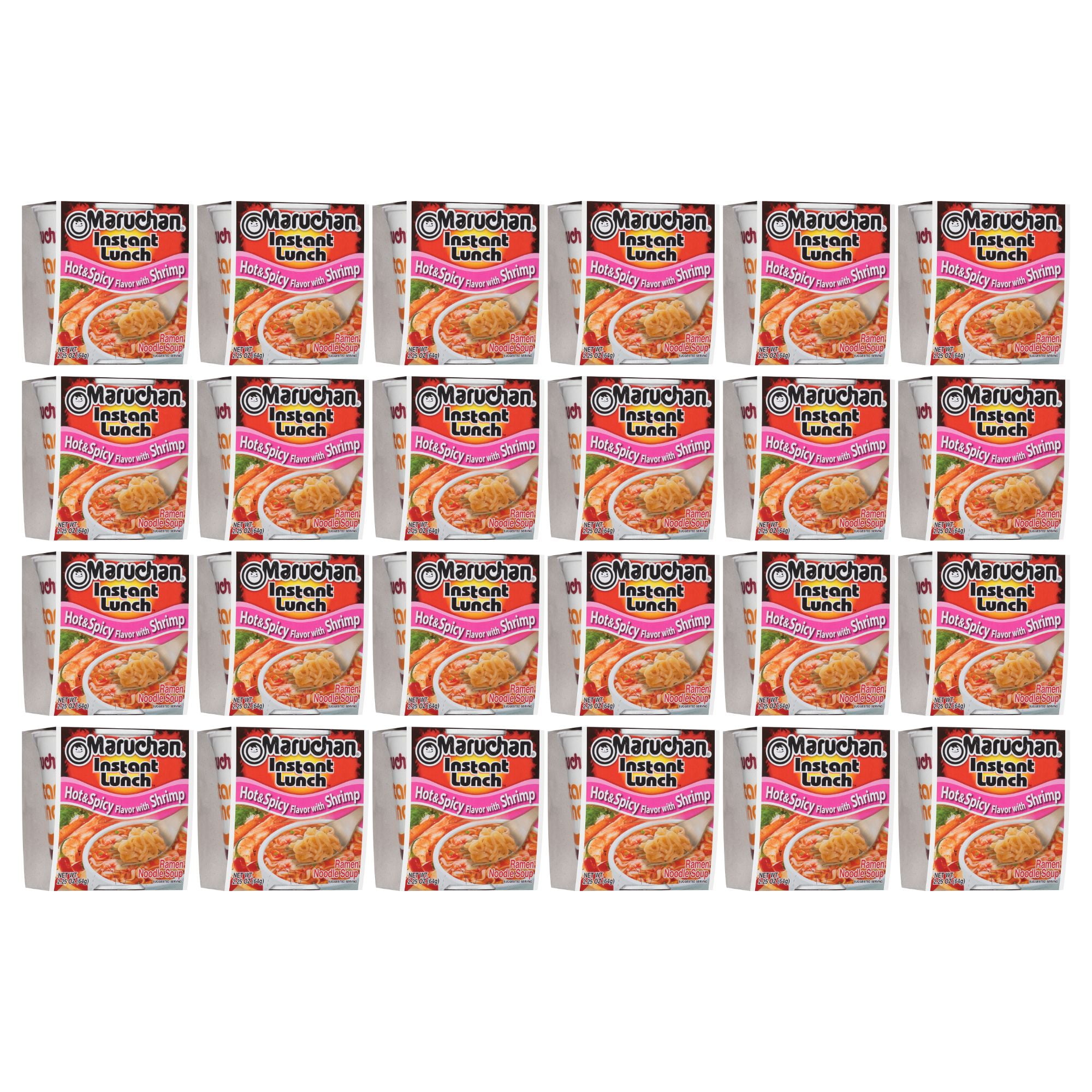 Maruchan Hot and Spicy Shrimp Instant Ramen Noodles, 2.25 Oz Cup, 24 pack, Ready To Cook