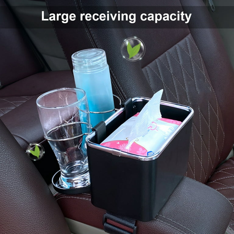 Willkey Car Armrest Storage Box Water Cup Holder 6.8x4.5x4.5 inch PU Leather Car Seat Organizer, Size: 1, Black